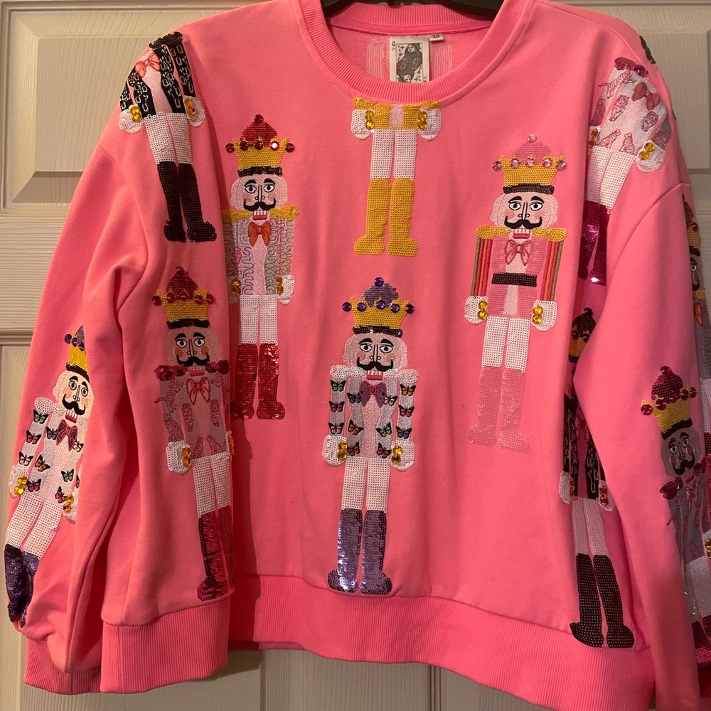QUEEN OF SPARKLES Pink Sequin Nutcracker Sweatshirt
